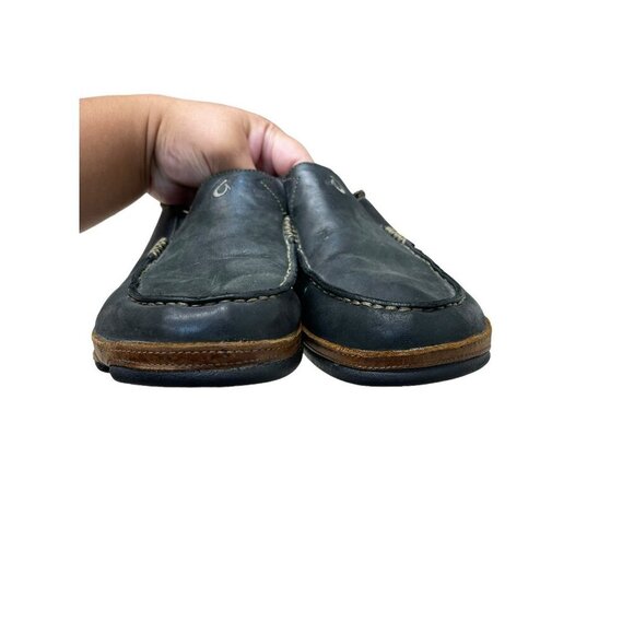 Olukai Moloa Slipper Size 8.5 Black Leather Casual Loafers Shoes 10128-4033 - Picture 2 of 10